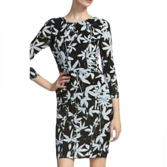 Whistles Silk Bodycon Long sleeve Black Blue Botanical floral Zipper back  Dress - Picture 1 of 16